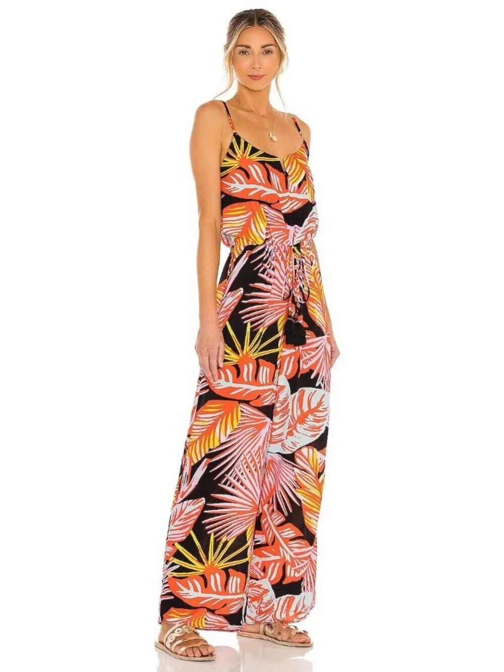 MAAJI Mystic Arielle Palm Print Jumpsuit Size Medium Summer Tropical Beach